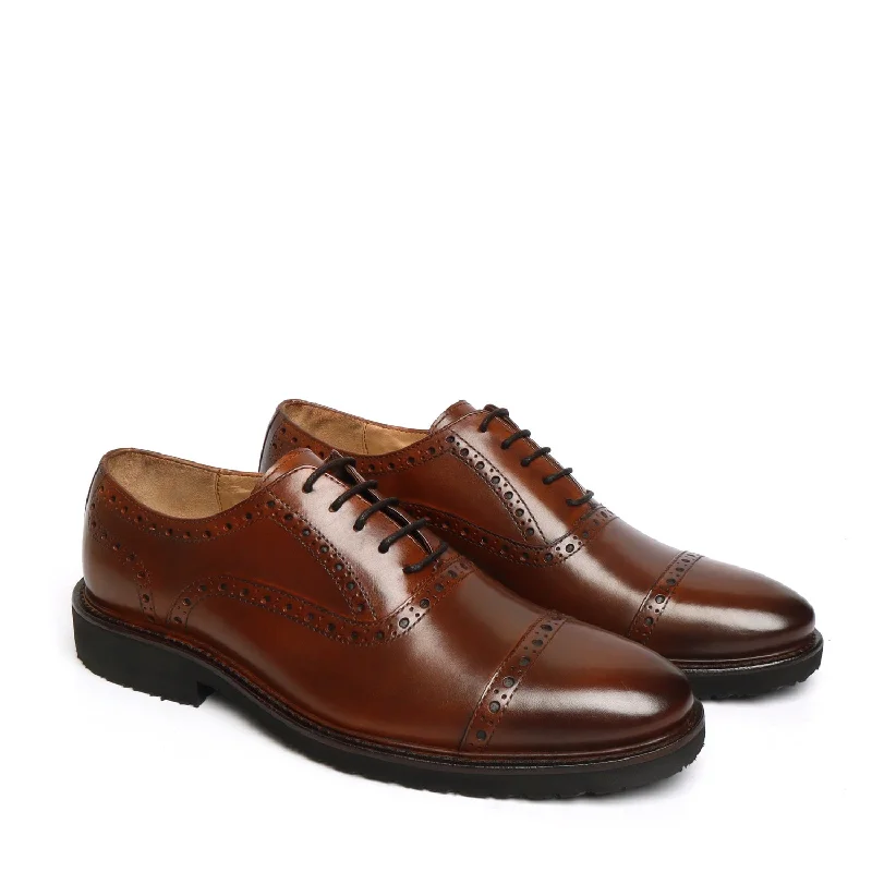 DARK BROWN BROGUE WITH CAP TOE IN LIGHT WEIGHT BY BRUNE & BARESKIN