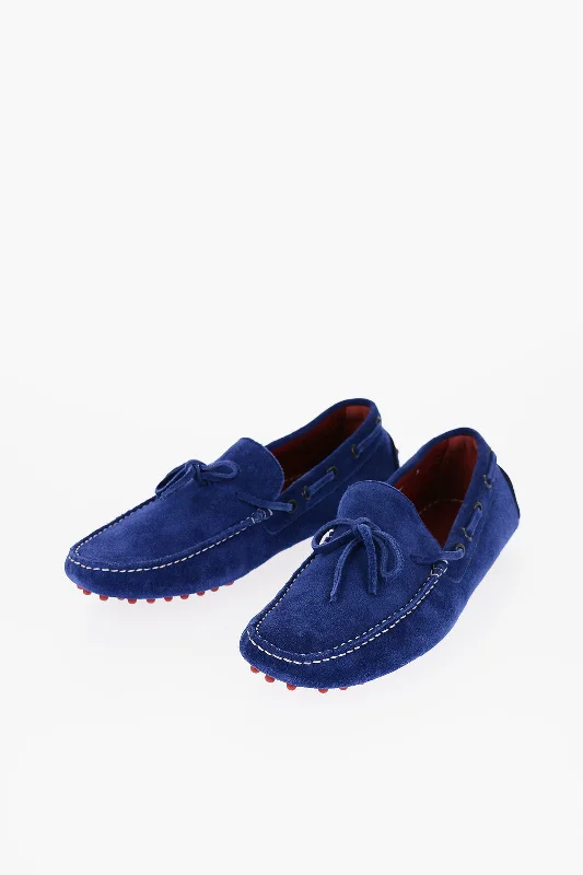 Corneliani Id Suede Boat Deck Shoes With Rubber Dots On The Sole