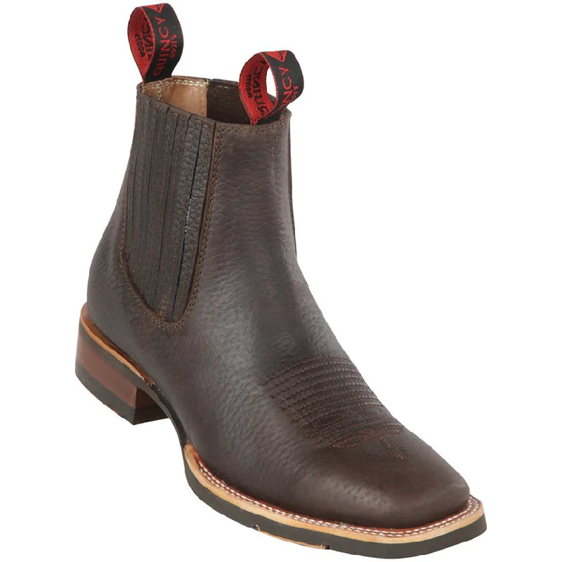 Mens Brown Square Toe Ankle Boots