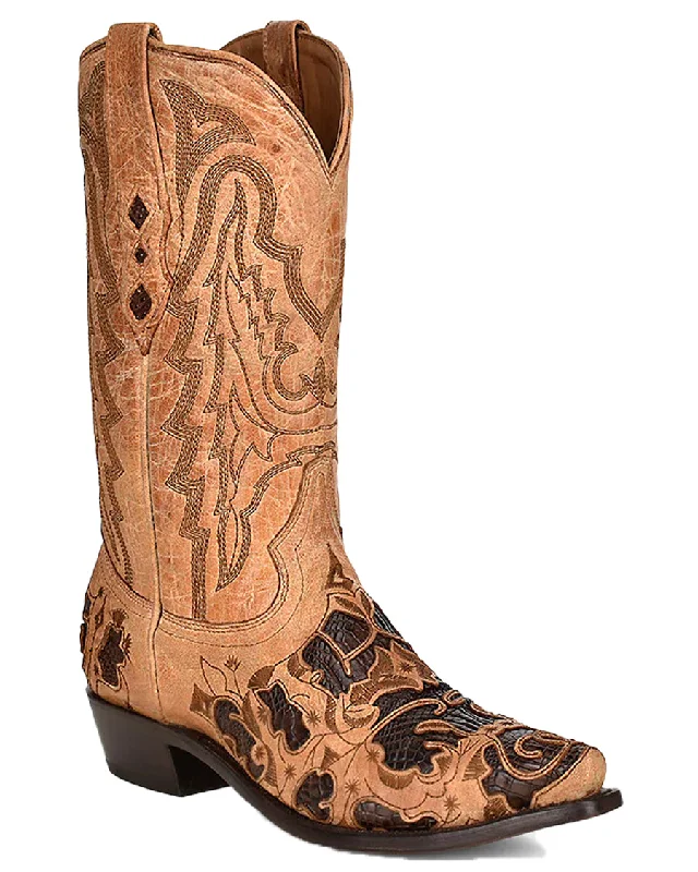 Men's Exotic Inlay Snip Toe Western Boots