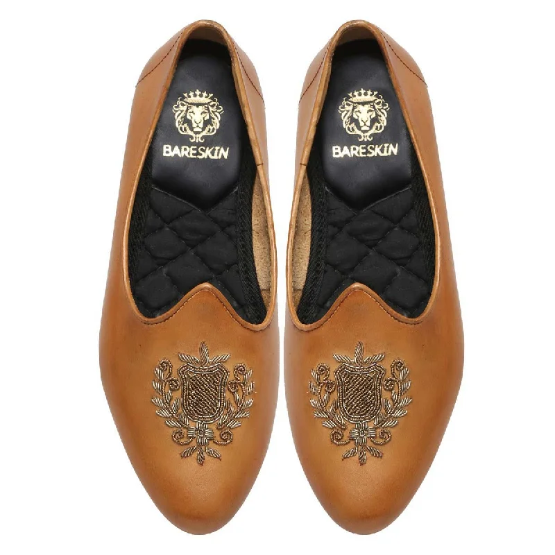 Ethnic Crest Zardosi Jalsa in Tan Leather