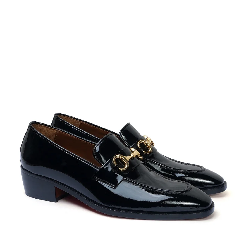 Cuban Heel Slip-On Shoe in Patent Black Leather