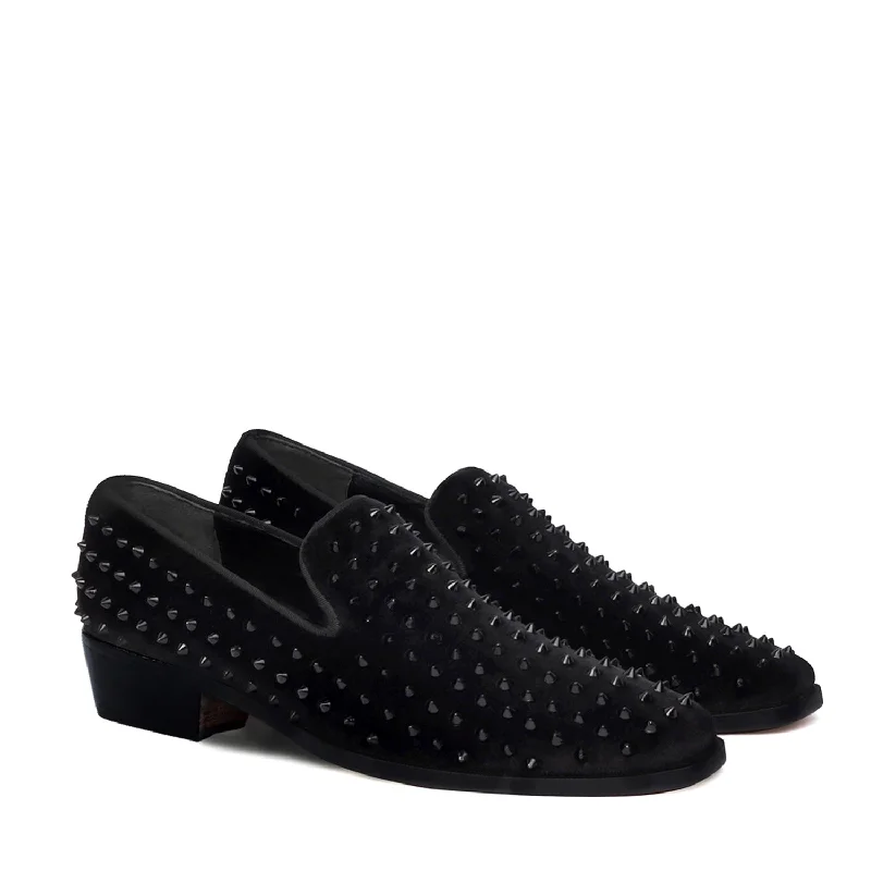 Sleek Toe Black Slip-On Shoes with Cuban Heel