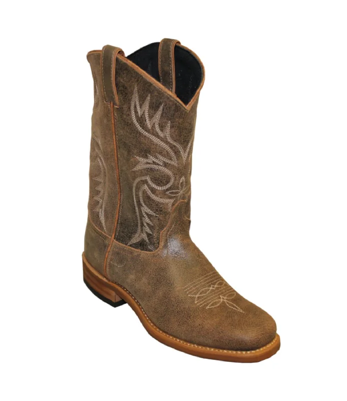 Abilene Boots Mens 11in Square Toe Stockman Soft Brown Leather Cowboy Boots