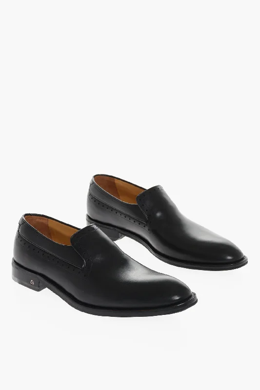 Testoni Leather Perforated Valdobbiadene Loafers