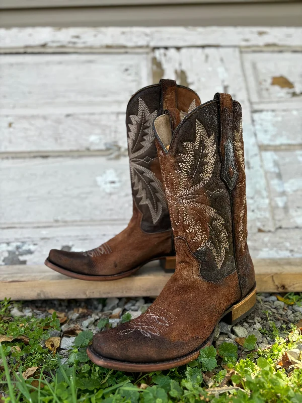 Corral Men's Chocolate Lamb Embroidered Narrow Square Toe Cowboy Boots C4023